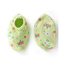 Babyhug 100% Cotton Interlock Knit Mittens & Booties Floral Print - Green