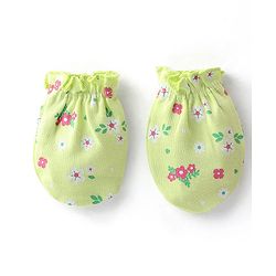 Babyhug 100% Cotton Interlock Knit Mittens & Booties Floral Print - Green