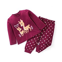 Babyhug Cotton Full Sleeves Night Suit Deer Print - Purple