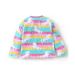 Babyhug Cotton Knit Single Jersey Full Sleeves Night Suit With Striped & Unicorn Print - Pink & Blue
