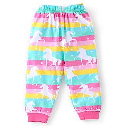 Babyhug Cotton Knit Single Jersey Full Sleeves Night Suit With Striped & Unicorn Print - Pink & Blue
