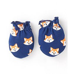 Babyhug 100% Cotton Knit Fox Printed Mittens & Booties Set - Navy Blue