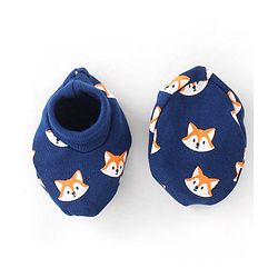 Babyhug 100% Cotton Knit Fox Printed Mittens & Booties Set - Navy Blue