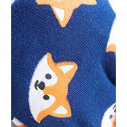 Babyhug 100% Cotton Knit Fox Printed Mittens & Booties Set - Navy Blue