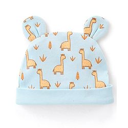 Babyhug 100% Cotton Cap with 3D Ears Dino Print - Blue