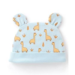 Babyhug 100% Cotton Cap with 3D Ears Dino Print - Blue