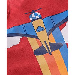 Babyhug Cotton Knit Full Sleeves Night Suit Air Plane Print - Red