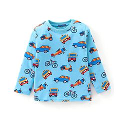 Babyhug Cotton Full Sleeves Night Suit Vehicles Print - Blue