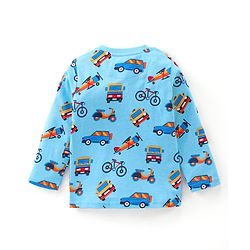 Babyhug Cotton Full Sleeves Night Suit Vehicles Print - Blue