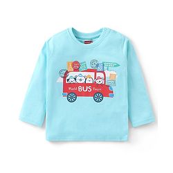 Babyhug Cotton Knit Full Sleeves Night Suit Bus Print - Blue