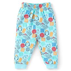 Babyhug Cotton Knit Full Sleeves Night Suit Bus Print - Blue