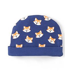 Babyhug 100% Cotton Knit Fox Printed Cap Navy Blue - Diameter 9.5 cm