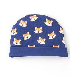 Babyhug 100% Cotton Knit Fox Printed Cap Navy Blue - Diameter 9.5 cm