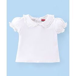 Babyhug Cotton Knit Floral Embroidered Corduroy Frock with Half Sleeves Inner Tee - Pink