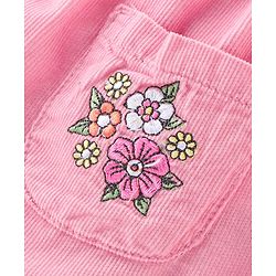 Babyhug Cotton Knit Floral Embroidered Corduroy Frock with Half Sleeves Inner Tee - Pink