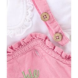 Babyhug Cotton Knit Floral Embroidered Corduroy Frock with Half Sleeves Inner Tee - Pink