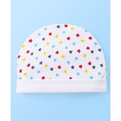 Babyhug 100% Cotton Knit Star Print Cap Mittens & Booties- White