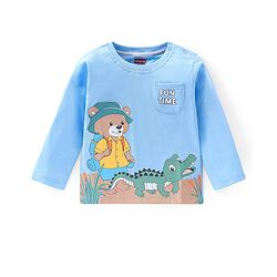 Babyhug Cotton Full Sleeves Tee With Bear & Crocodile Graphics- Light Blue