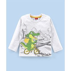 Babyhug 100% Cotton Knit Full Sleeves T-Shirt Croc Graphics Print - White Melange