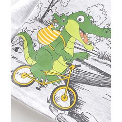 Babyhug 100% Cotton Knit Full Sleeves T-Shirt Croc Graphics Print - White Melange