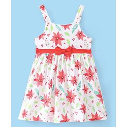 Babyhug Single Jersey Printed Frock with Full Sleeves Knit Shrug - Red