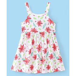 Babyhug Single Jersey Printed Frock with Full Sleeves Knit Shrug - Red