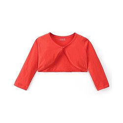 Babyhug Single Jersey Printed Frock with Full Sleeves Knit Shrug - Red