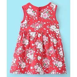 Babyhug Cotton Knit Floral Printed Frock with Full Sleeves Mesh Shrug - Red