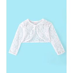 Babyhug Cotton Knit Floral Printed Frock with Full Sleeves Mesh Shrug - Red