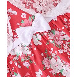 Babyhug Cotton Knit Floral Printed Frock with Full Sleeves Mesh Shrug - Red