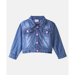 Babyhug Cotton Knit Sleeveless Floral Print Frock with Denim Jacket - Multicolour