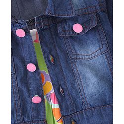 Babyhug Cotton Knit Sleeveless Butterfly Print Frock with Denim Jacket - Multicolour