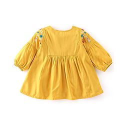 Babyhug Rayon Woven Fullsleeve Frock With Legging With Floral Embroidery - Yellow