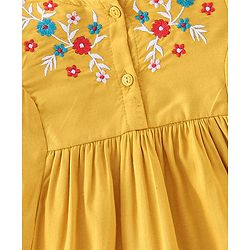 Babyhug Rayon Woven Fullsleeve Frock With Legging With Floral Embroidery - Yellow