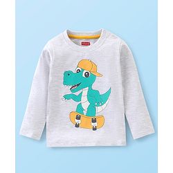 Babyhug 100% Cotton Knit Full Sleeves Tee With Crocodile Graphics - White