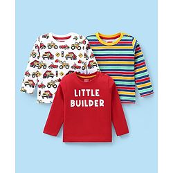 Babyhug 100% Cotton Knit Full Sleeves Tee with Car Graphics Pack of 3 - Multicolour