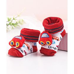 Cute Walk by Babyhug Sock Shoes with Car Applique - Red
