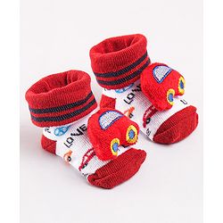 Cute Walk by Babyhug Sock Shoes with Car Applique - Red
