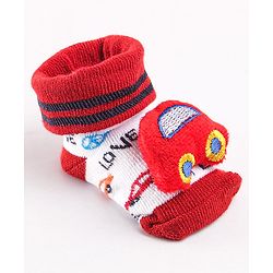 Cute Walk by Babyhug Sock Shoes with Car Applique - Red