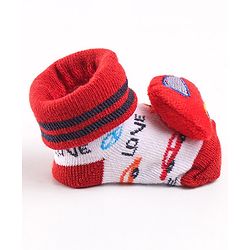 Cute Walk by Babyhug Sock Shoes with Car Applique - Red