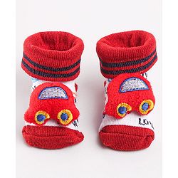 Cute Walk by Babyhug Sock Shoes with Car Applique - Red