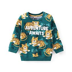 Babyhug 100% Cotton Knit Full Sleeves T-Shirt & Lounge Pant With Tiger Print - Green