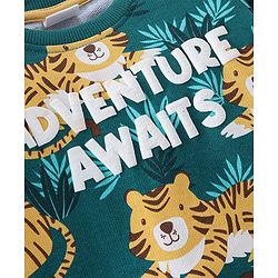 Babyhug 100% Cotton Knit Full Sleeves T-Shirt & Lounge Pant With Tiger Print - Green