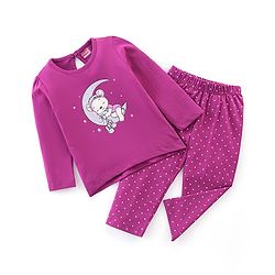 Babyhug Single Jersey Full Sleeves Night Suit With Bear & Polka Dot Print - Purple