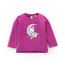Babyhug Single Jersey Full Sleeves Night Suit With Bear & Polka Dot Print - Purple