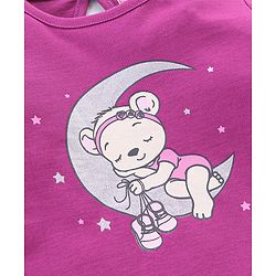 Babyhug Single Jersey Full Sleeves Night Suit With Bear & Polka Dot Print - Purple