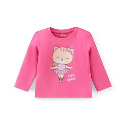 Babyhug Single Jersey Cotton Knit Full Sleeves Nightsuit With Kitty Print - Pink
