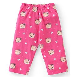Babyhug Single Jersey Cotton Knit Full Sleeves Nightsuit With Kitty Print - Pink