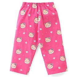 Babyhug Single Jersey Cotton Knit Full Sleeves Nightsuit With Kitty Print - Pink