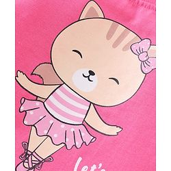 Babyhug Single Jersey Cotton Knit Full Sleeves Nightsuit With Kitty Print - Pink